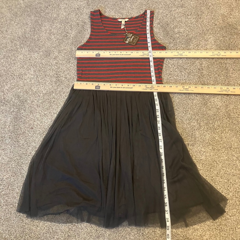 Matilda Jane T'was the Night Red Grey Striped Tulle Mixed Media Dress Size M NEW - Picture 9 of 9